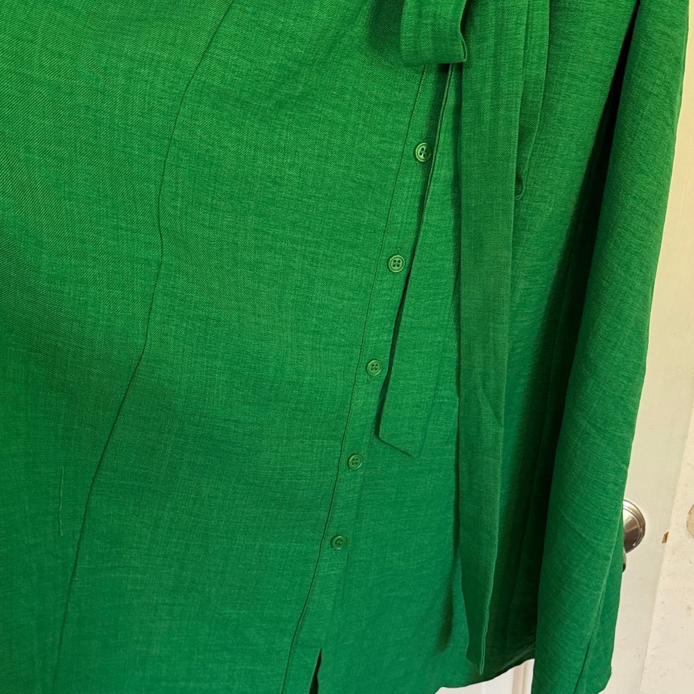Green Midi Shirt Dress with Waist Tie - Picture 4 of 9